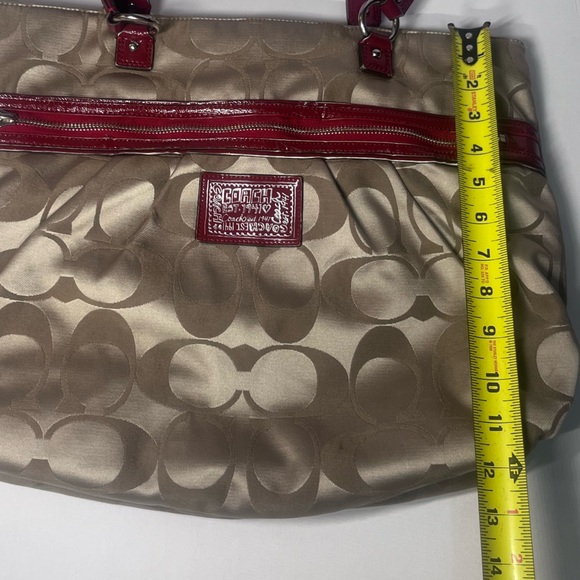 Y2K Authentic Coach Daisy Signature Tote Bag Brown Red Trim #H1257 -F20026 - Picture 12 of 15